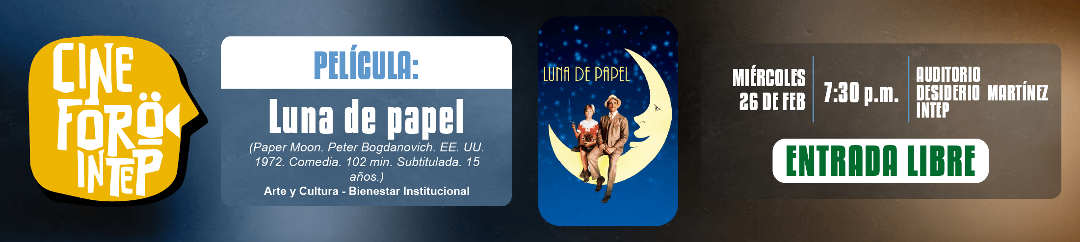 CINE FORO. PELÍCULA LUNA DE PAPEL 26 DE FEBRERO