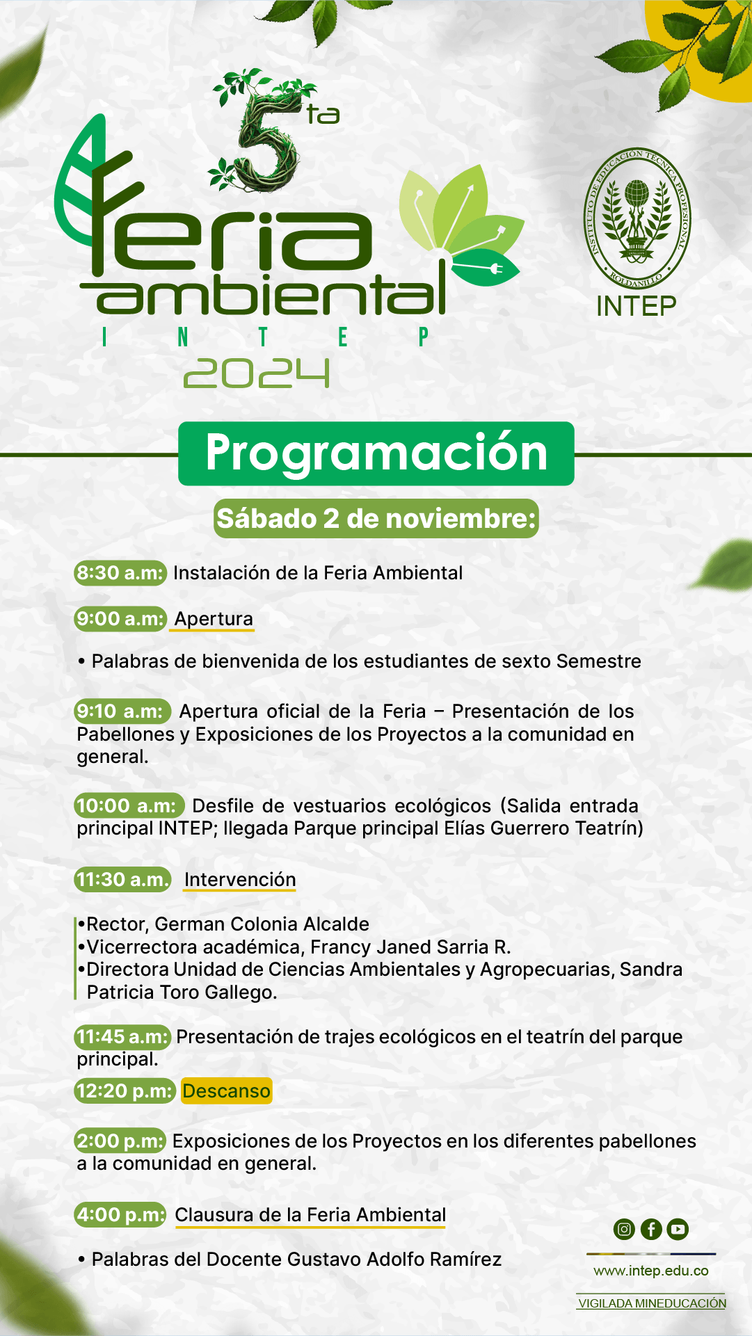 PROGRAMACIÓN #5 edición de la Feria Ambiental INTEP